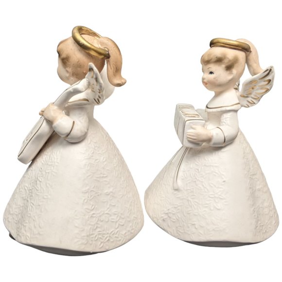 National Potteries Angels Playing Music Instruments Bedford OH Set 2 Vtg Japan - Picture 7 of 16